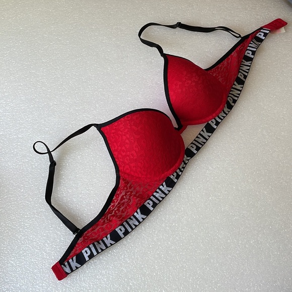 Pink Padded and underwire bra hot red Sz 34C - Picture 2 of 4